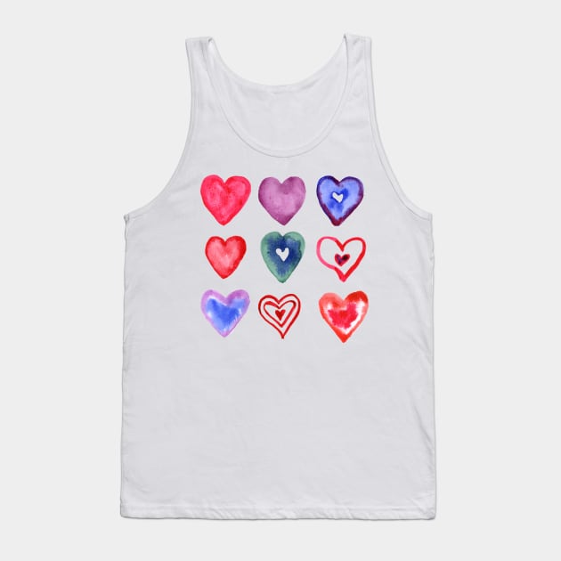 Light Multi colored watercolor hearts Tank Top by JenPolegattoArt